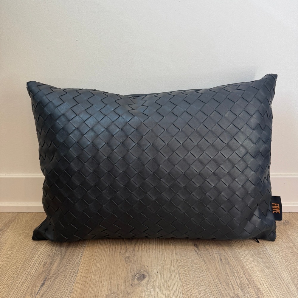 Frye Black Woven Faux Leather Decorative Throw Pillow Accent Home Decor 14"x20"